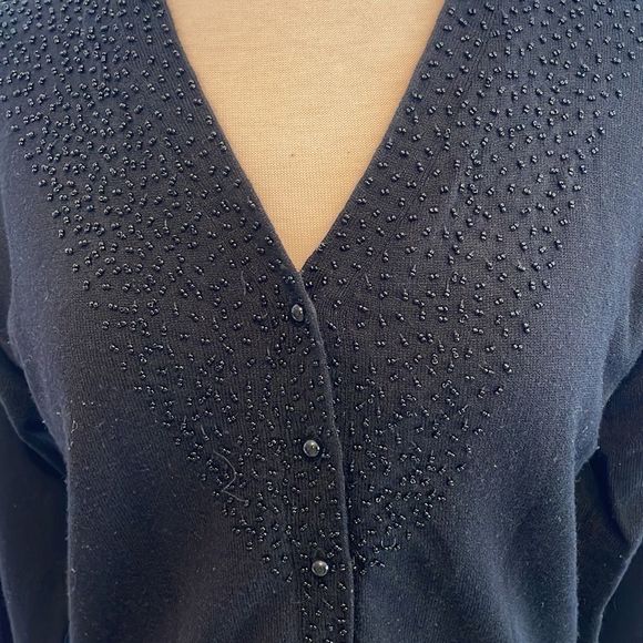 Saville Black Beaded Sweater with Button Up front - Picture 3 of 6